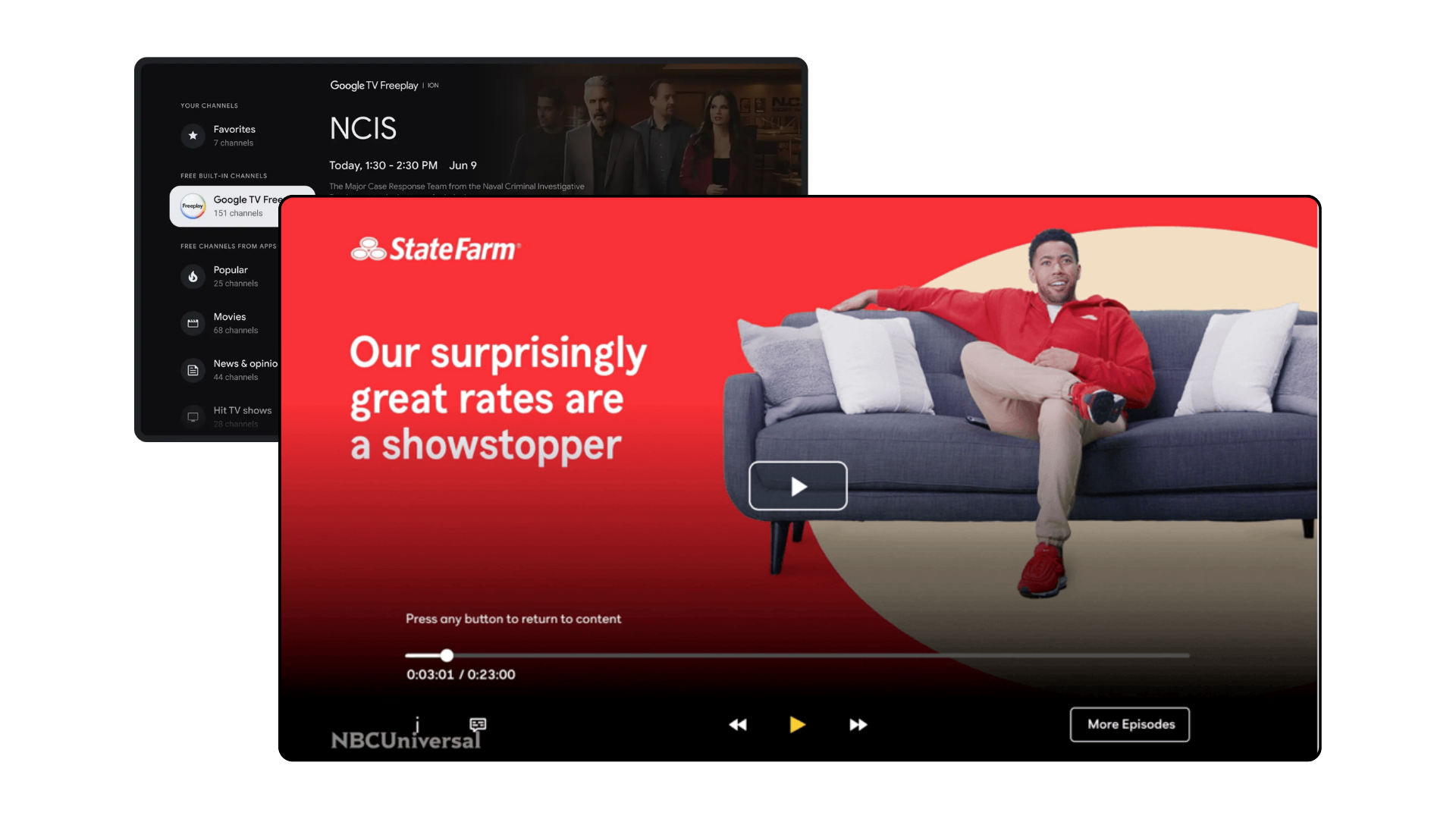 Connected TV full-screen unskippable ad on streaming platform